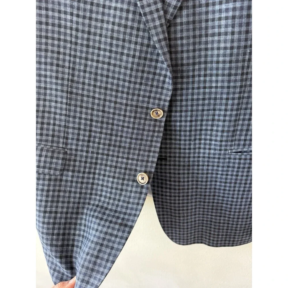 Sand Copenhagen Men’s 54 100% Linen Sport Jacket Coat Blue Plaid Angelico Button